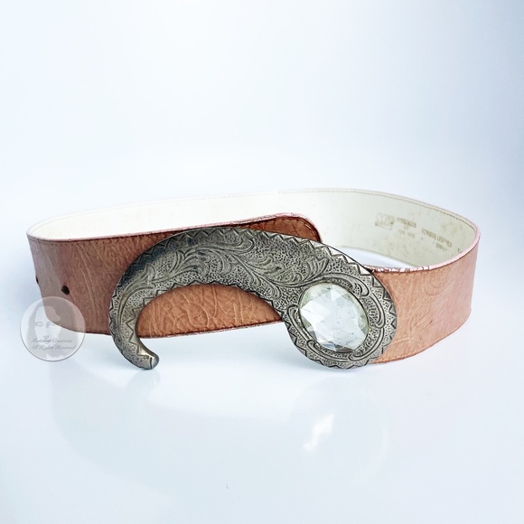 MZ Accessories of New York Belt Wide Asymmetric Stamped Leather XL Buckle 80s main image 6